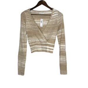 American Eagle NWT Tan V-Neck‎ Wrap Front Cropped Sweater Size XS